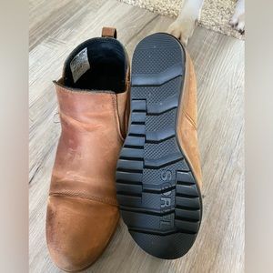 Sorel boots, canvas lined, waterproof suede, and full grain leather.